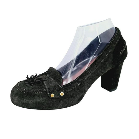 Nara Shoes Tasseled Penny Loafer Pumps 8.5 Dark Green Block Heel Leather Preppy - Picture 14 of 14